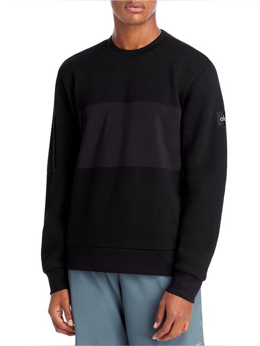 Alo Yoga traverse mixed media black pullover crewneck sweater